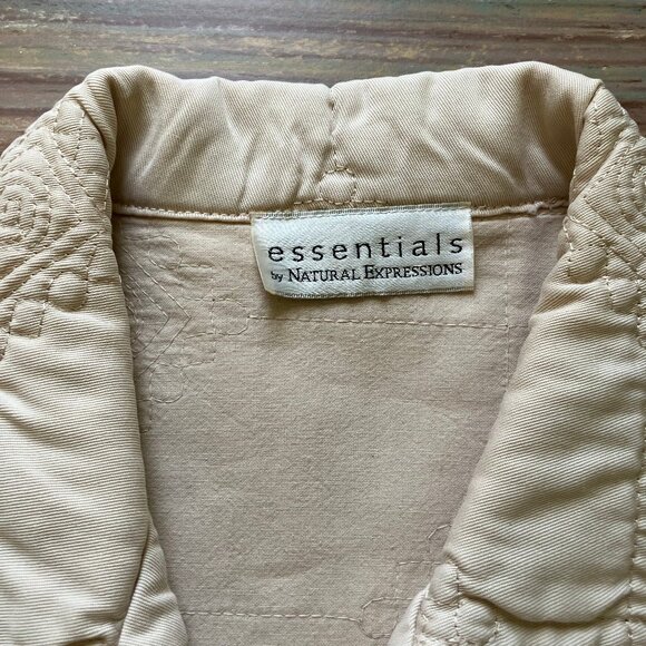 Essentials Quilted Chore Coat Jacket Neutral Beige Embroidered Cotton Plus Size - Picture 4 of 7